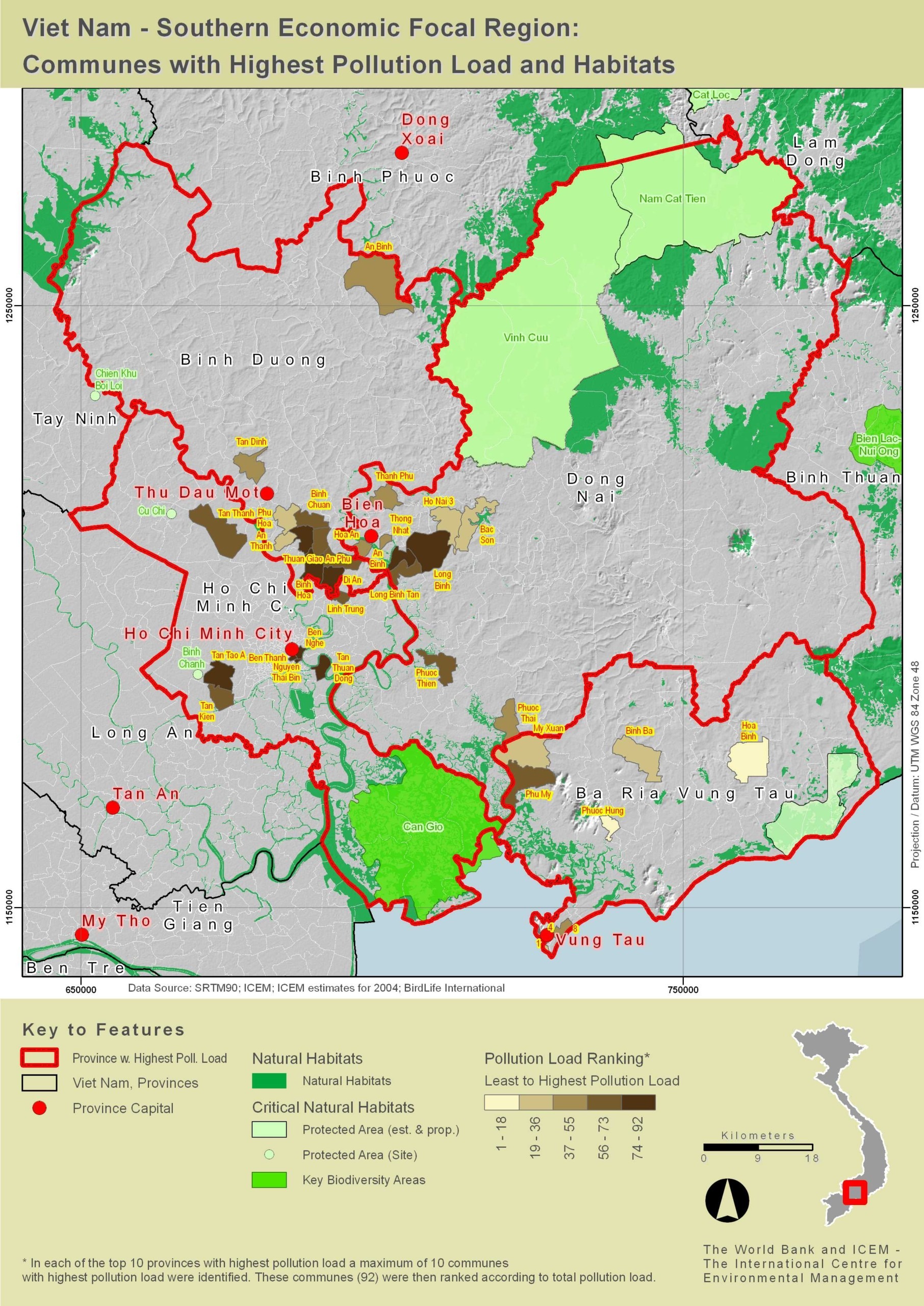 Viet Nam – Southern Economic Focal Region: Communes with Highest Pollution Load and Habitats