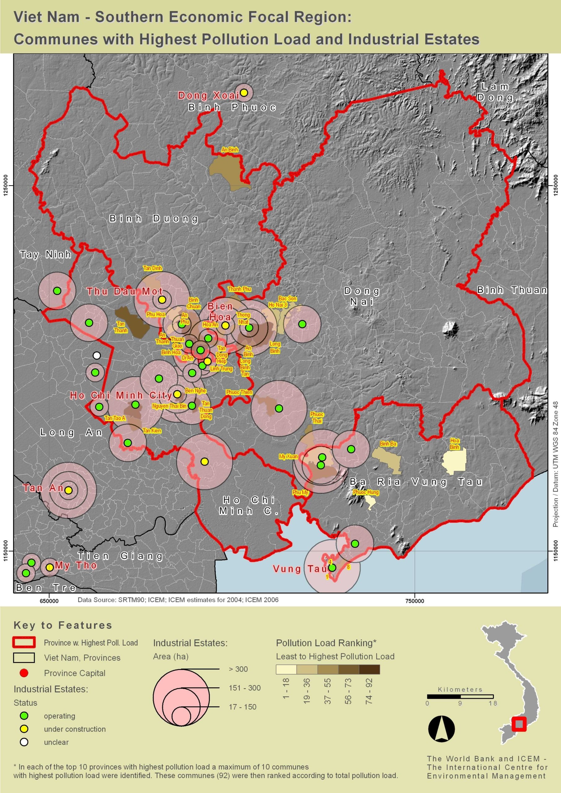 Viet Nam – Southern Economic Focal Region: Communes with Highest Pollution Load and Industrial Estates
