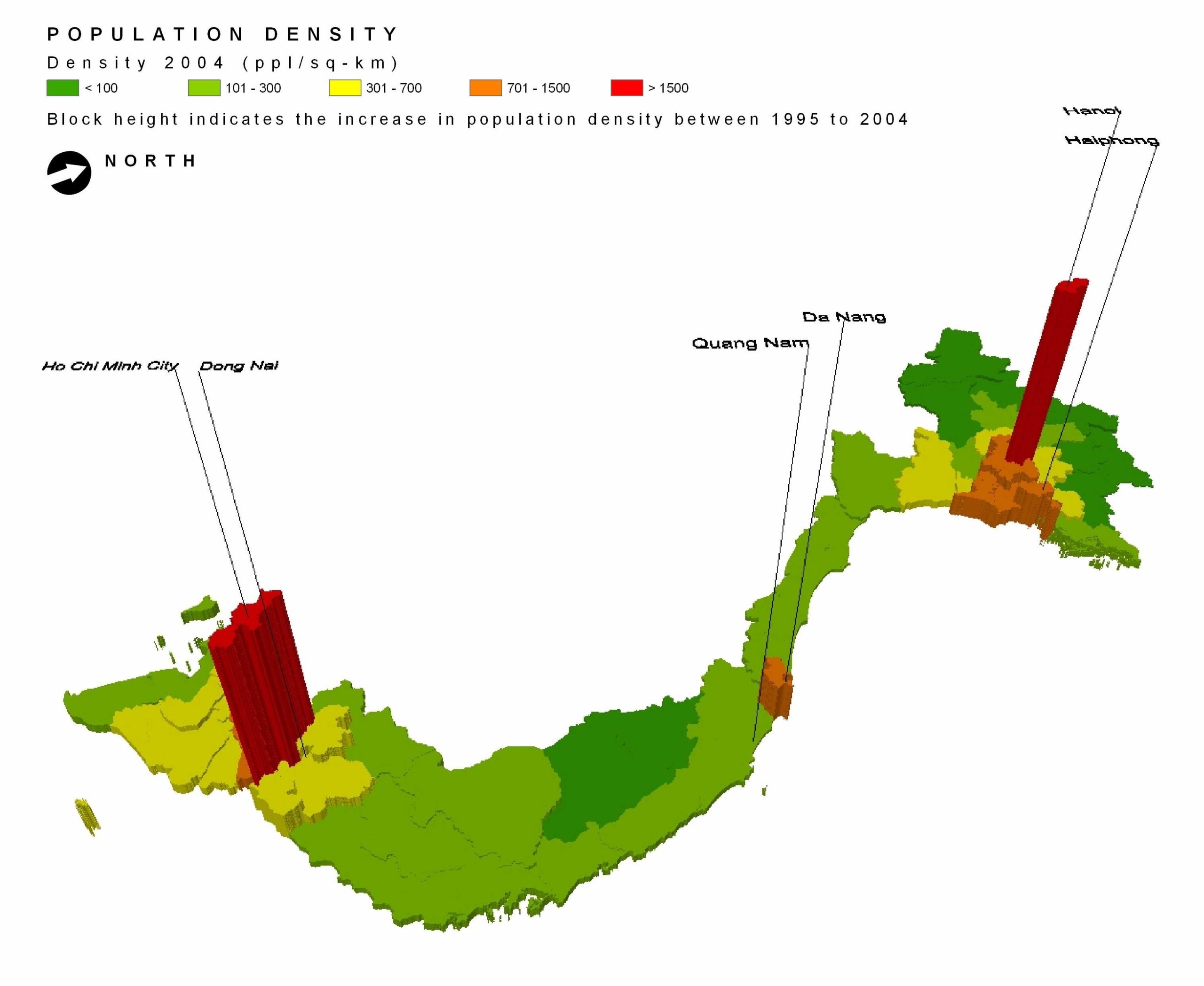 Viet Nam – 3D Geospatial Statistics: Population Density, 2004