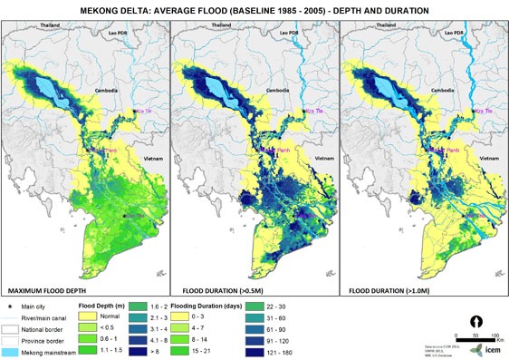 Mekong Delta average flood baseline 1985-2005 depth and duration
