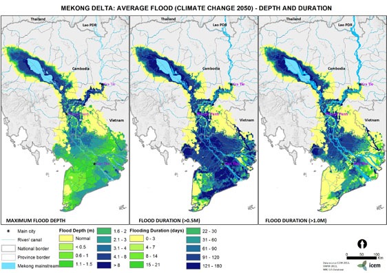 Mekong Delta average flood climate change 2050 depth and duration